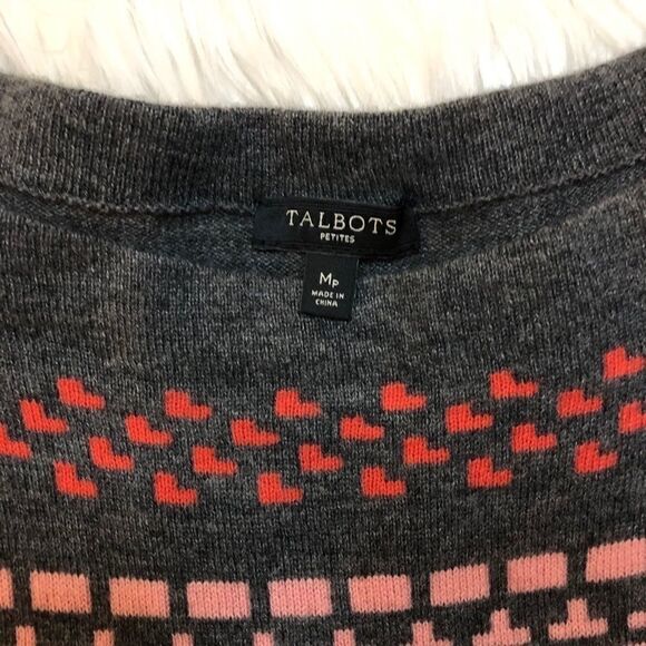 Talbots sweater gray pink Aztec medium petite - Picture 3 of 7
